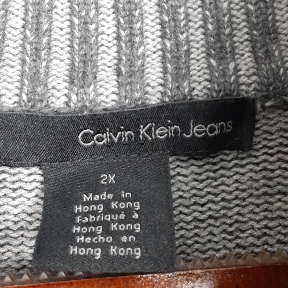 Calvin Klein Men's Gray Heavy Patchwork Zip Up Sweater
